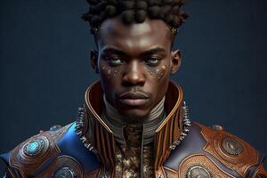 Portrait of a futuristic african american man. Fantasy. photo