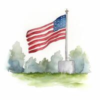Watercolor painting of an American flag with soldier grave for Happy Memorial Day. photo