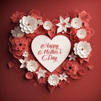 Elegant red floral heart with happy mothers day typography lovely card for your mother. photo