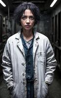 scientist researcher wearing ripped lab coat at laboratory, photo