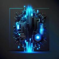 dark blue technology background with neon lights photo