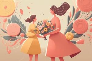 ilustración de de la madre día dando un ramo de flores de flores generado ai foto