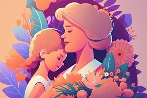 illustration of mother's day hugging her child photo