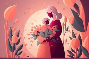 illustration of mother's day hugging her child photo