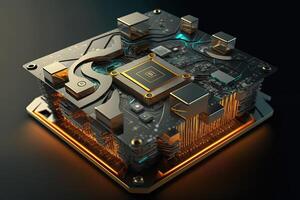 cryptocurrency technology background with chipset motherboard photo