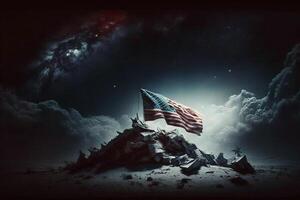 waving usa flag background with milky way photo