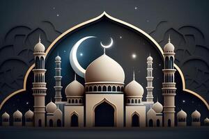 islámico antecedentes con mezquita ornamento y noche estado animico generado ai foto