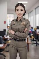 portrait of beautiful Thai asian police woman wearing uniform, photo