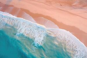 ligero naranja y turquesa romántico paisajes marinos aéreo playa foto. generativo ai foto