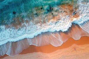 ligero naranja y turquesa romántico paisajes marinos aéreo playa foto. generativo ai foto