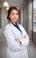 asian woman researcher scientist wearing lab coat, photo