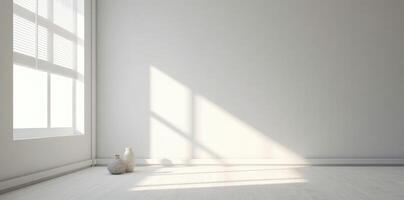 Shadows of a white window in an empty room. Minimalist background. photo