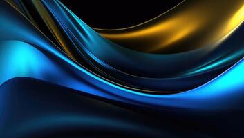 Abstract wavy glossy gold and azure blue background. photo