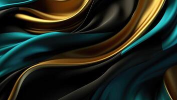 Abstract wavy glossy gold and cyan turquoise background. photo