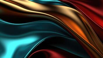 Abstract wavy glossy gold and cyan turquoise background. photo