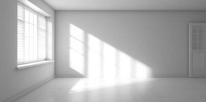 Shadows of a white window in an empty room. Minimalist background. photo