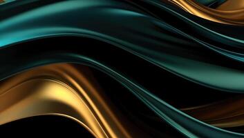 Abstract wavy glossy gold and cyan turquoise background. photo