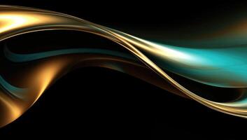 Abstract wavy glossy gold and cyan turquoise background. photo