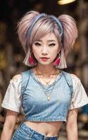 naughty young Thai asian woman with trending fashion style cloth , photo