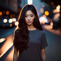 beautiful asian woman at the street, generative art by A.I. photo