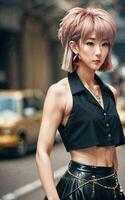 naughty young Thai asian woman with trending fashion style cloth , photo
