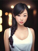 portrait of beautiful asian woman wearing dress at night, photo