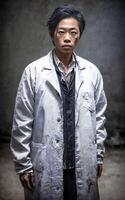 scientist researcher wearing ripped lab coat at laboratory, photo