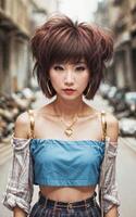 travieso joven tailandés asiático mujer con tendencias Moda estilo paño , generativo ai foto