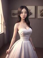 retrato de hermosa asiático mujer vistiendo vestir a noche, generativo ai foto