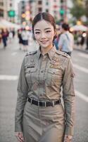 beautiful asian Thailand police woman at street, photo