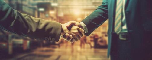 Business people shaking hands in an office. Soft focus. photo