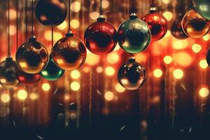 In the New year time colorful hanging christmas balls photo. photo