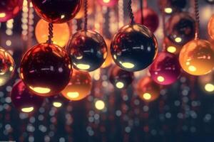 In the New year time colorful hanging christmas balls photo. photo