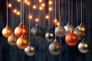 In the New year time colorful hanging christmas balls photo. photo