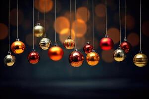 In the New year time colorful hanging christmas balls photo. photo