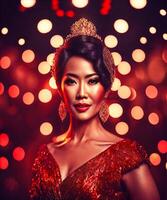 beautiful asian woman at party event red theme , photo