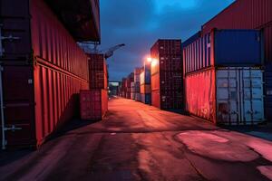 Container ports with containers and ships in the background. photo