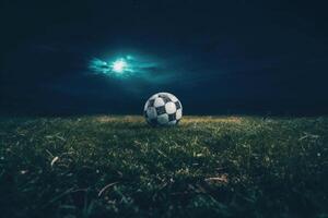 fútbol pelota en frente de el estadio. generativo ai foto