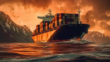 A photo large container ship sailing in ocean.