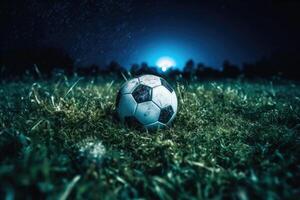 fútbol pelota en frente de el estadio. generativo ai foto