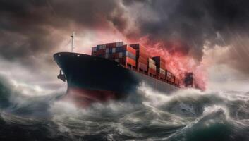A photo large container ship sailing in ocean.