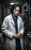 scientist researcher wearing ripped lab coat at laboratory, photo