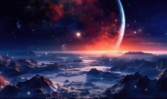 Space planets and stars in space. 3d landscape photo. photo