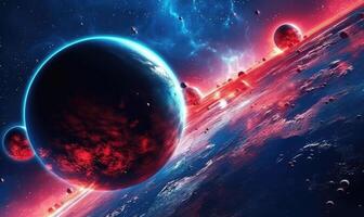 Space planets and stars in space. 3d landscape photo. photo