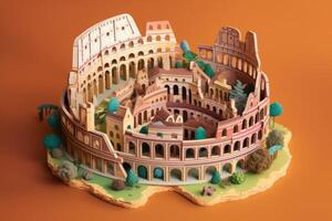 Multi dimensional paper kirigami craft, paper art, The Colosseum Rome illustration. photo