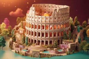 Multi dimensional paper kirigami craft, paper art, The Colosseum Rome illustration. photo