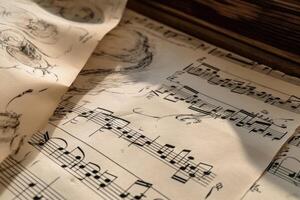 A hand drawn picture of a sheet of music. photo