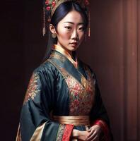 portrait of beautiful asian woman in traditional outfit, photo