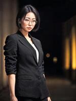 portrait of beautiful asian woman in casual outfit at night, photo