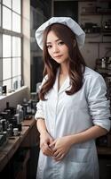 asian woman researcher scientist wearing lab coat, photo